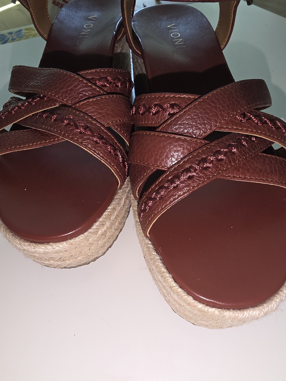 Vionic Burgundy/maroon l Braided-Strap Wedge Sandals - Picture 2 of 9